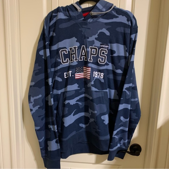 Chaps Mens 2XL Hoodie Pullover Sweat shirt Blue Camouflage NWT - Picture 4 of 9